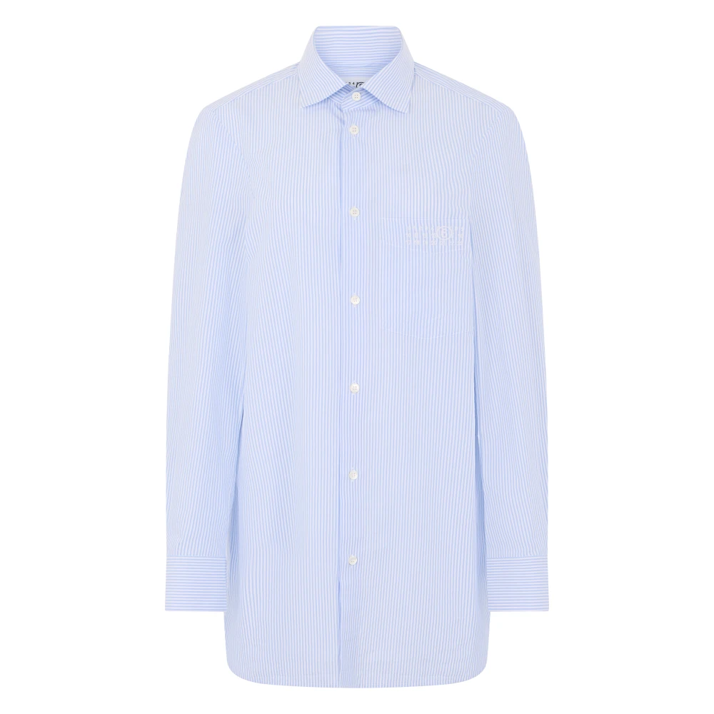 Mm6 Maison Margiela Vrouw Blauw Overhemden Dames, S, Katoen, Overhemd Met Lange Mouwen En Knopen