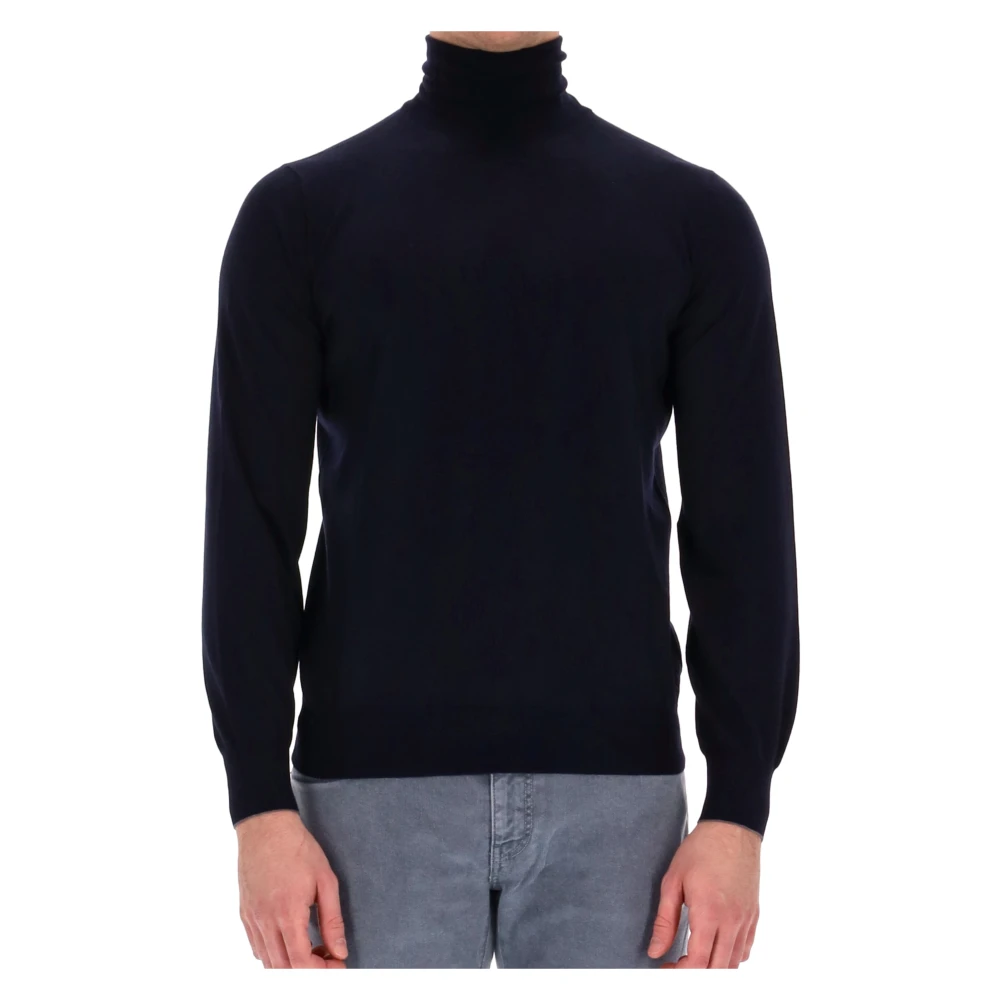BRUNELLO CUCINELLI Blauwe Wol-Kasjmier Trui Dolcevita Stijl Blue Heren