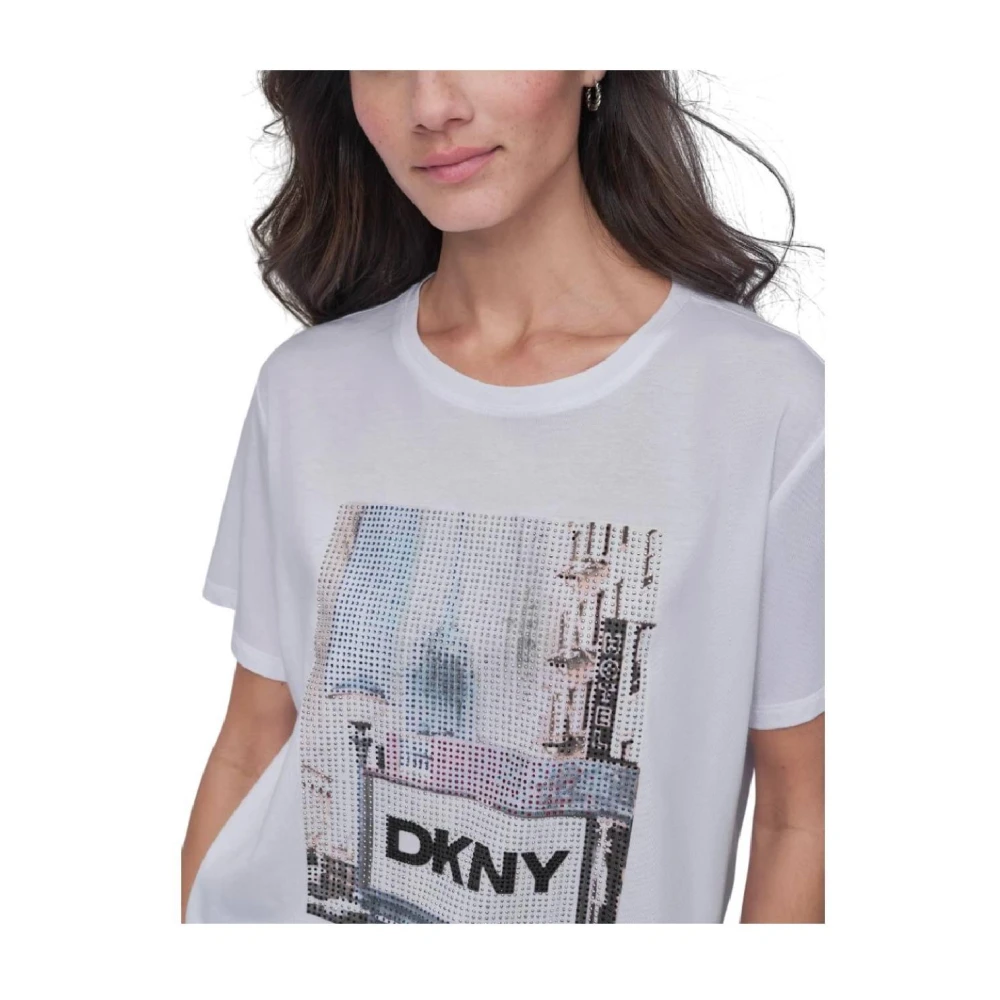 DKNY Subway Rhinestone T-shirt White Dames