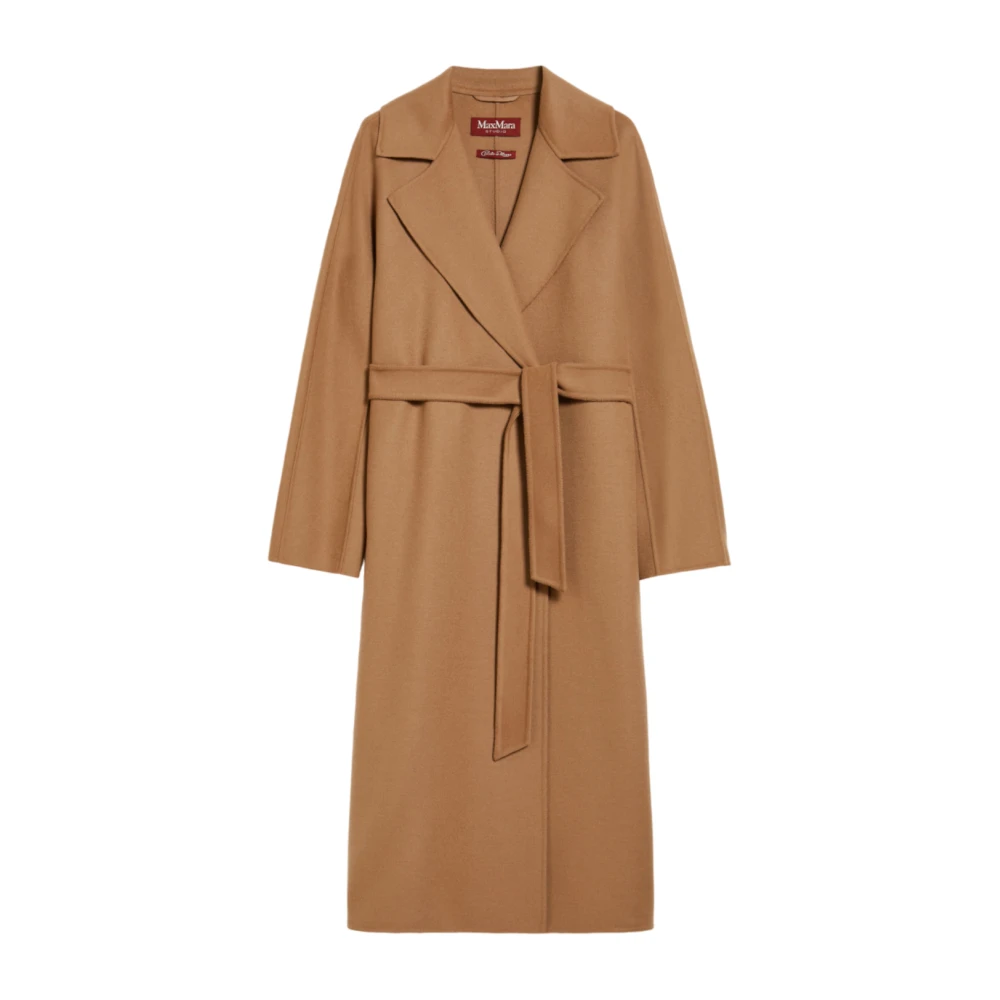 Max Mara Studio Bruine Wollen Blend Midi Jas Brown Dames