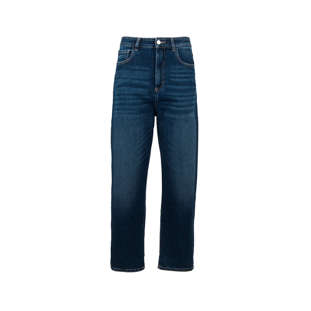 Icon Denim Hoge taille regular jeans met zakken Blue Dames