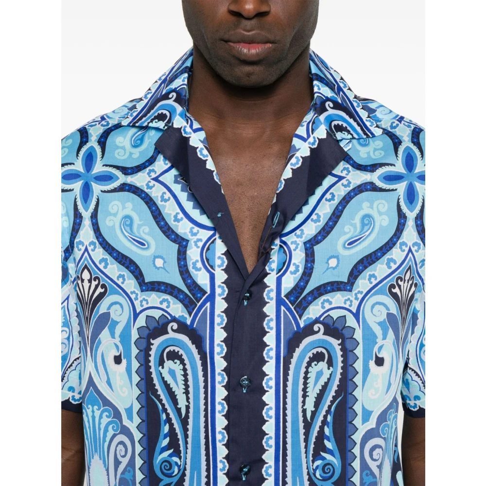 ETRO Blauwe Pegaso Motief Knoopshirt Blue Heren