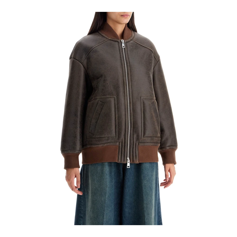 Blancha Shearling Bomberjack met Dubbele Rits Brown Dames