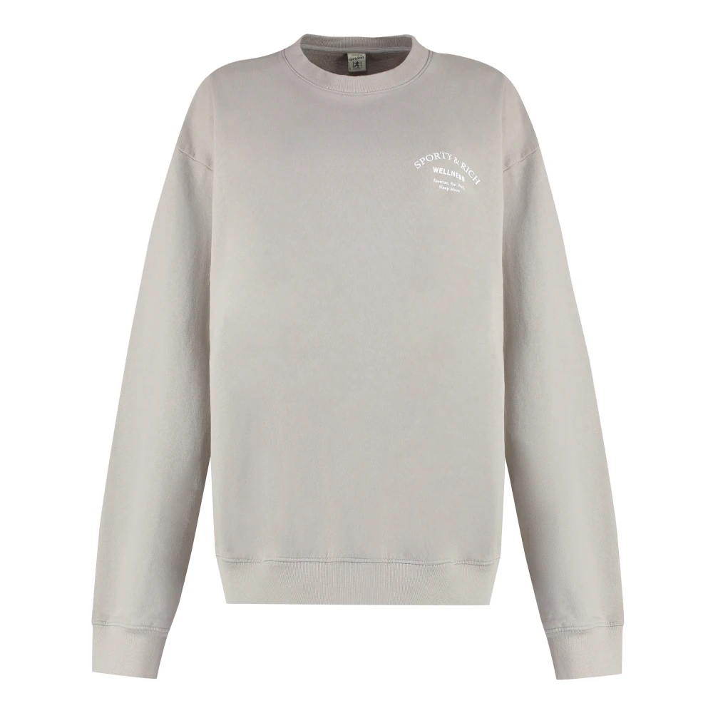 Sporty & Rich Katoenen Crew-Neck Sweatshirt Achterprint Beige Dames