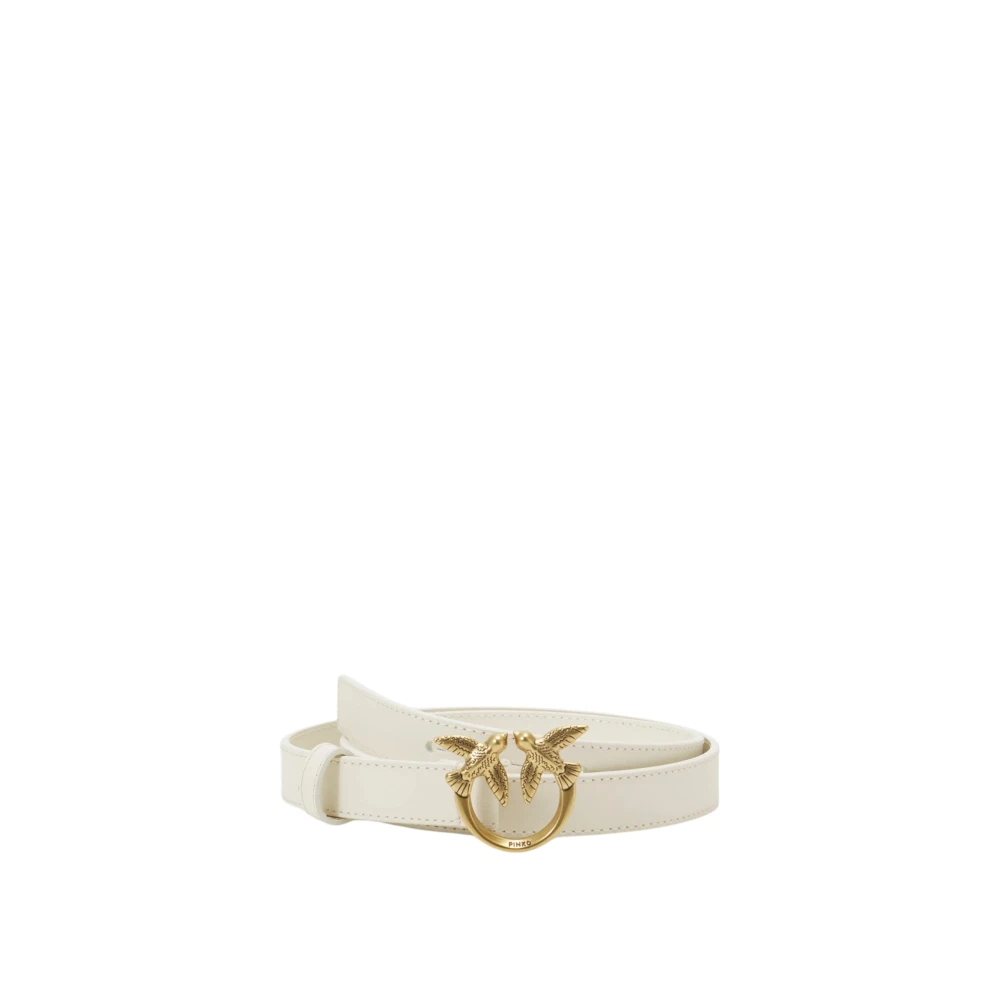 Pinko Women's White Leather Belt With Logo Buckle - Belts - L - Accessories