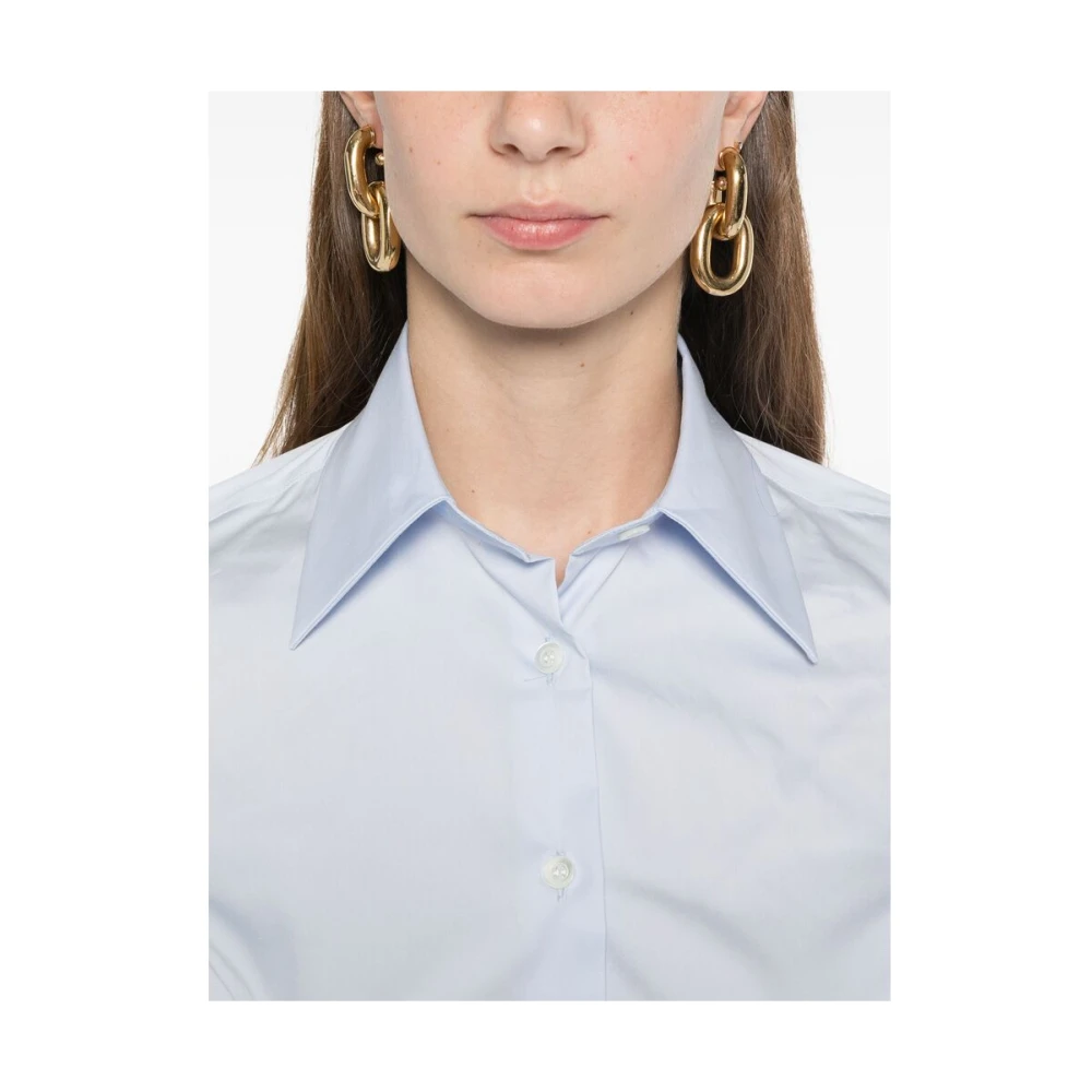 Mazzarelli Blauw Katoenmix Overhemd Franse Manchetten Blue Dames