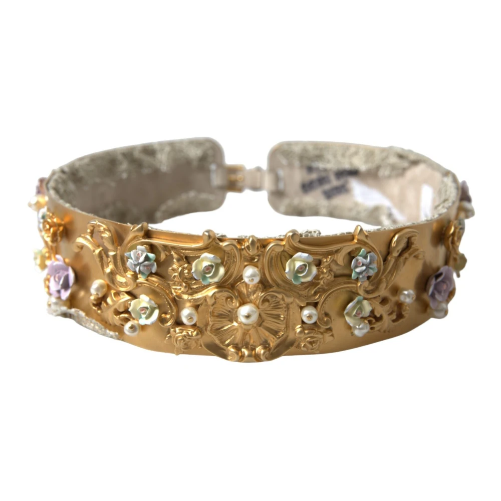 Dolce & Gabbana Elegante gouden parelriem met bloemenpatroon Yellow Dames