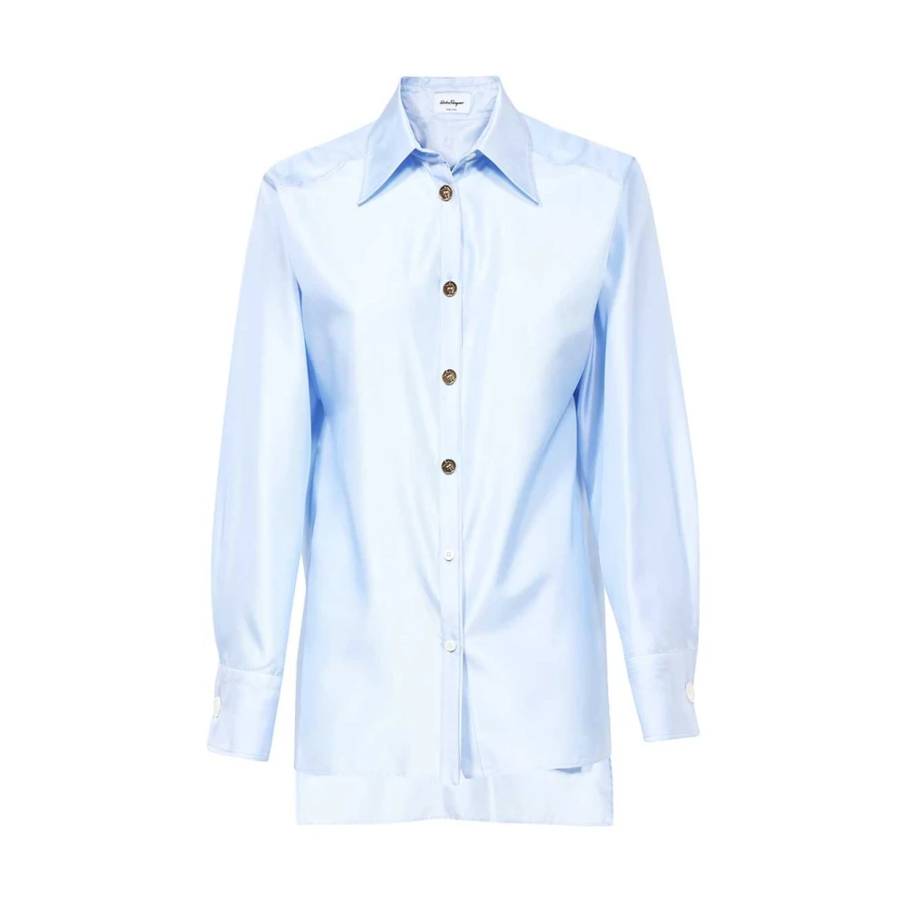 Salvatore Ferragamo Casual Katoenen Overhemd voor Mannen Blue Dames