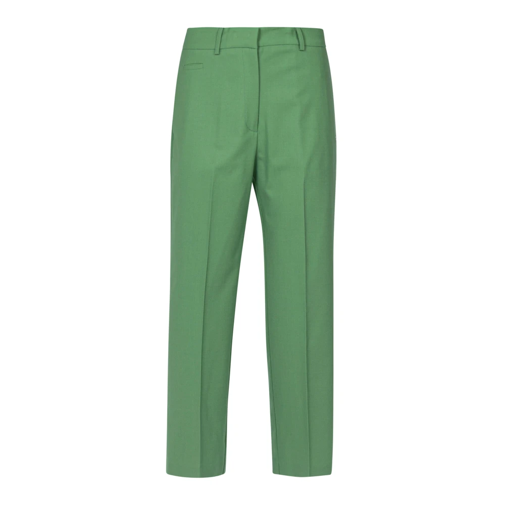 Ottod'Ame Wijde wollen broek met riemlussen Green Dames