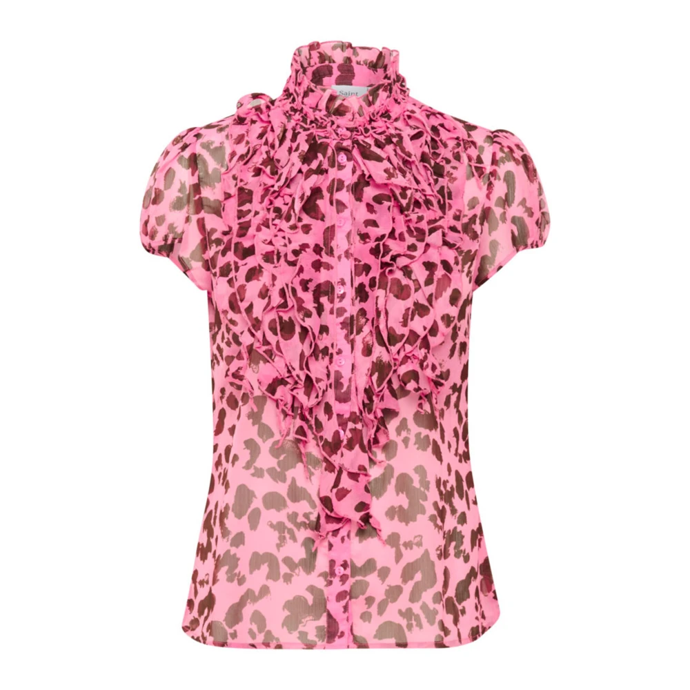 Saint Tropez Crinkle SS Shirt Abstract Tye Pink Dames