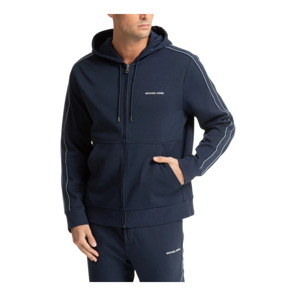 Michael Kors Plain Hoodie met Trekkoord en Rits Blue Heren