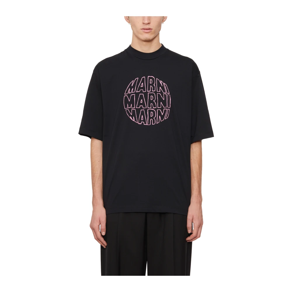 Marni T-Shirt met Cirkelvormig Logo Black Heren