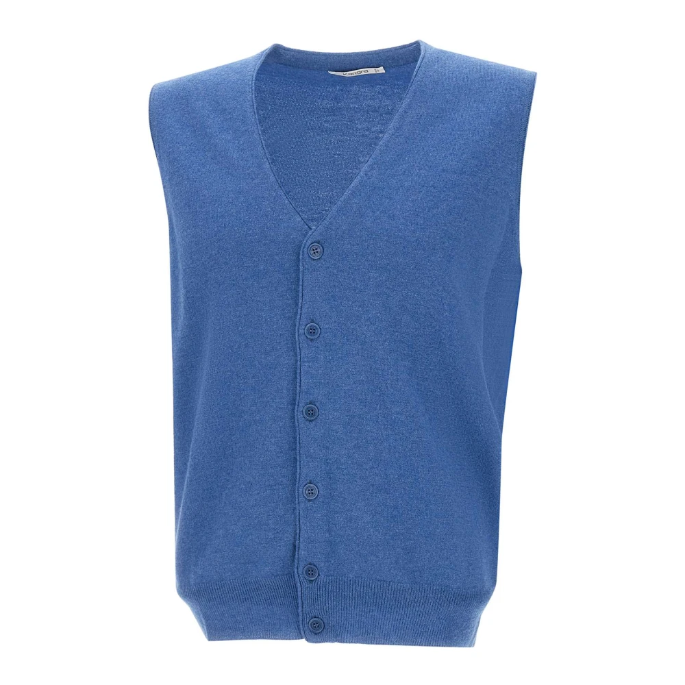 Kangra Blauwe Wollen Vest Mouwloos V-hals Blue Heren