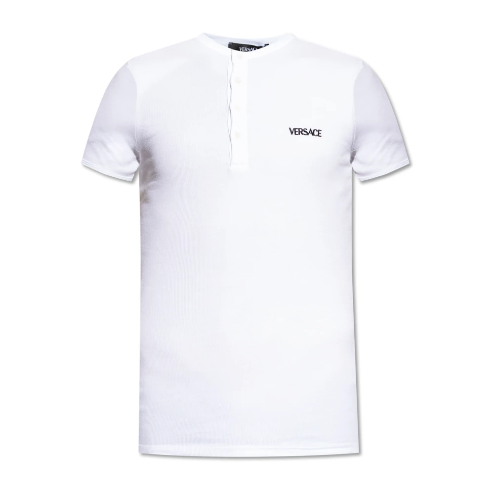 Versace Men's White Underwear T-Shirt With Embroidered Logo