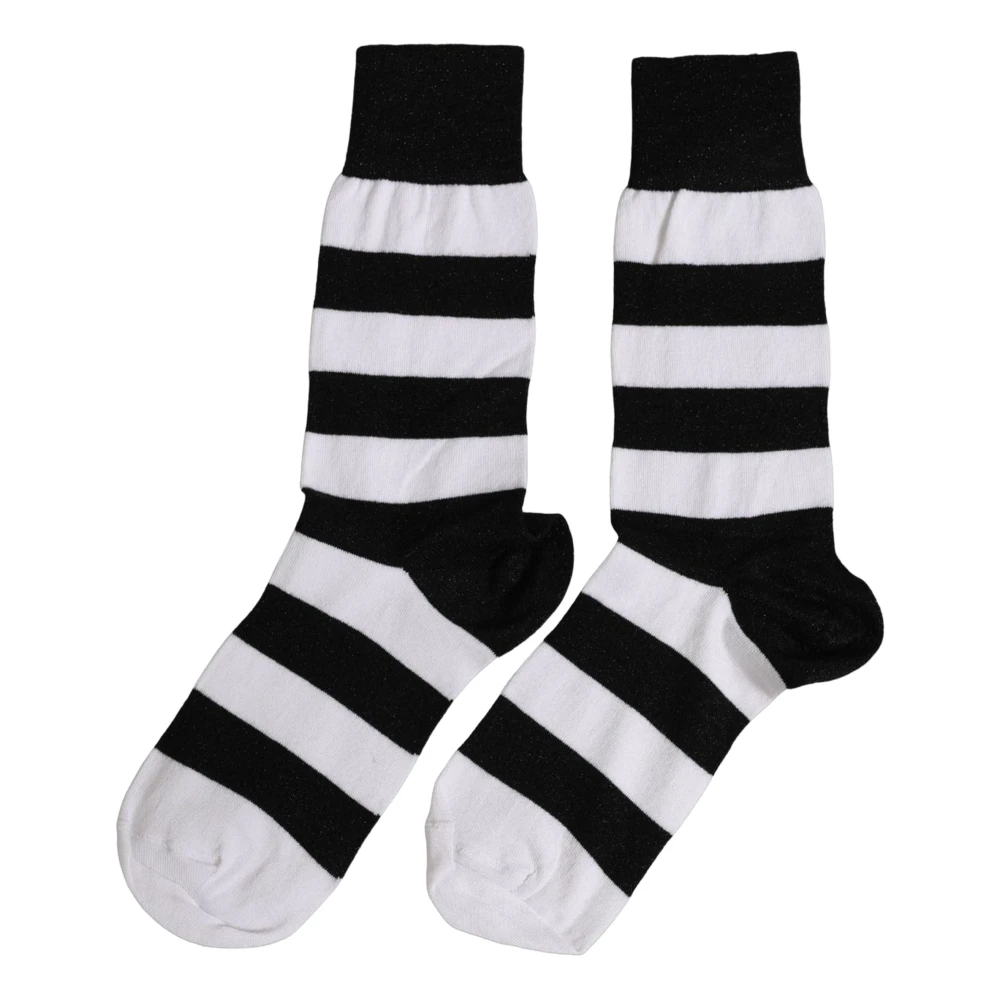 Dolce & Gabbana Black White Stripes Mid Calf Accessory Socks - L - Image 2