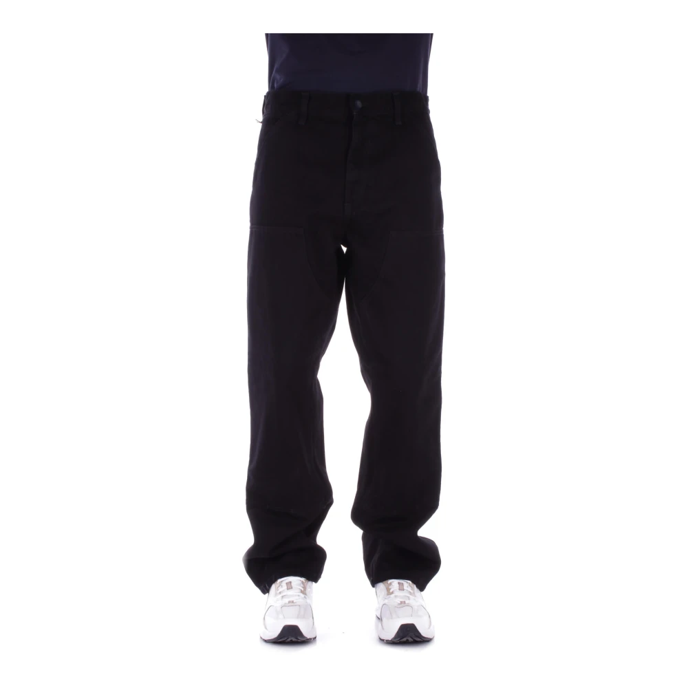 Carhartt WIP Logo Jeans met knoopsluiting Black Heren