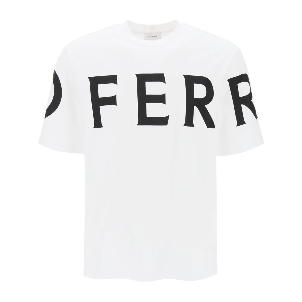 Salvatore Ferragamo T-shirt met Oversized Logo en Korte Mouwen White Heren