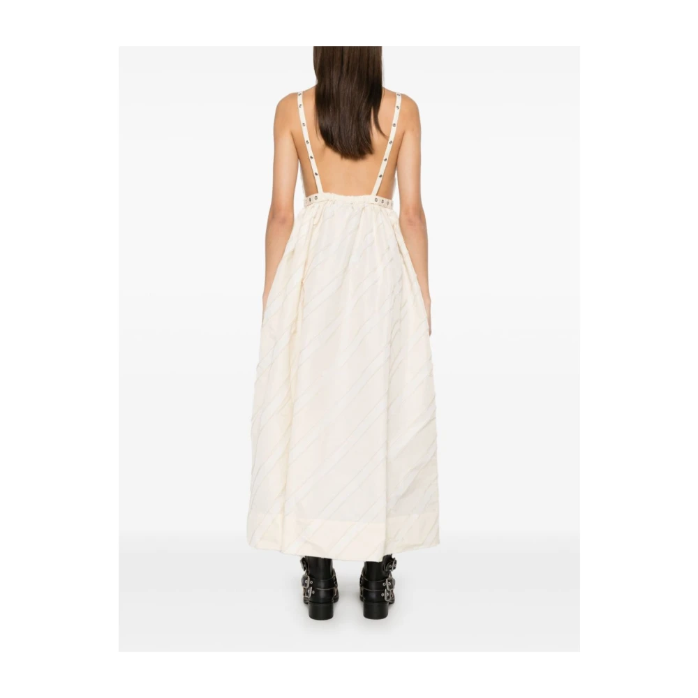 Ganni Natuurlijke Diagonaal Gestreepte Jurk White Dames