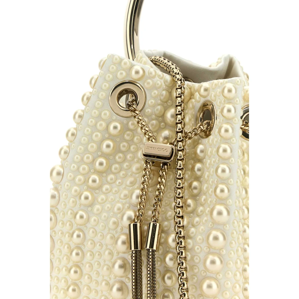 Jimmy Choo Versierde Satijnen Bon Bucket Tas Beige Dames