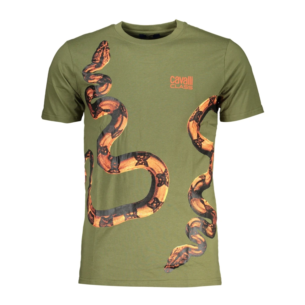 Cavalli Class Groen T-shirt met korte mouwen en logo Green Heren