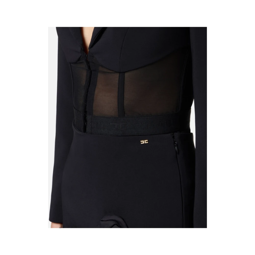 Elisabetta Franchi Zwarte Crêpe Jas met Tule Inzetstukken Black Dames