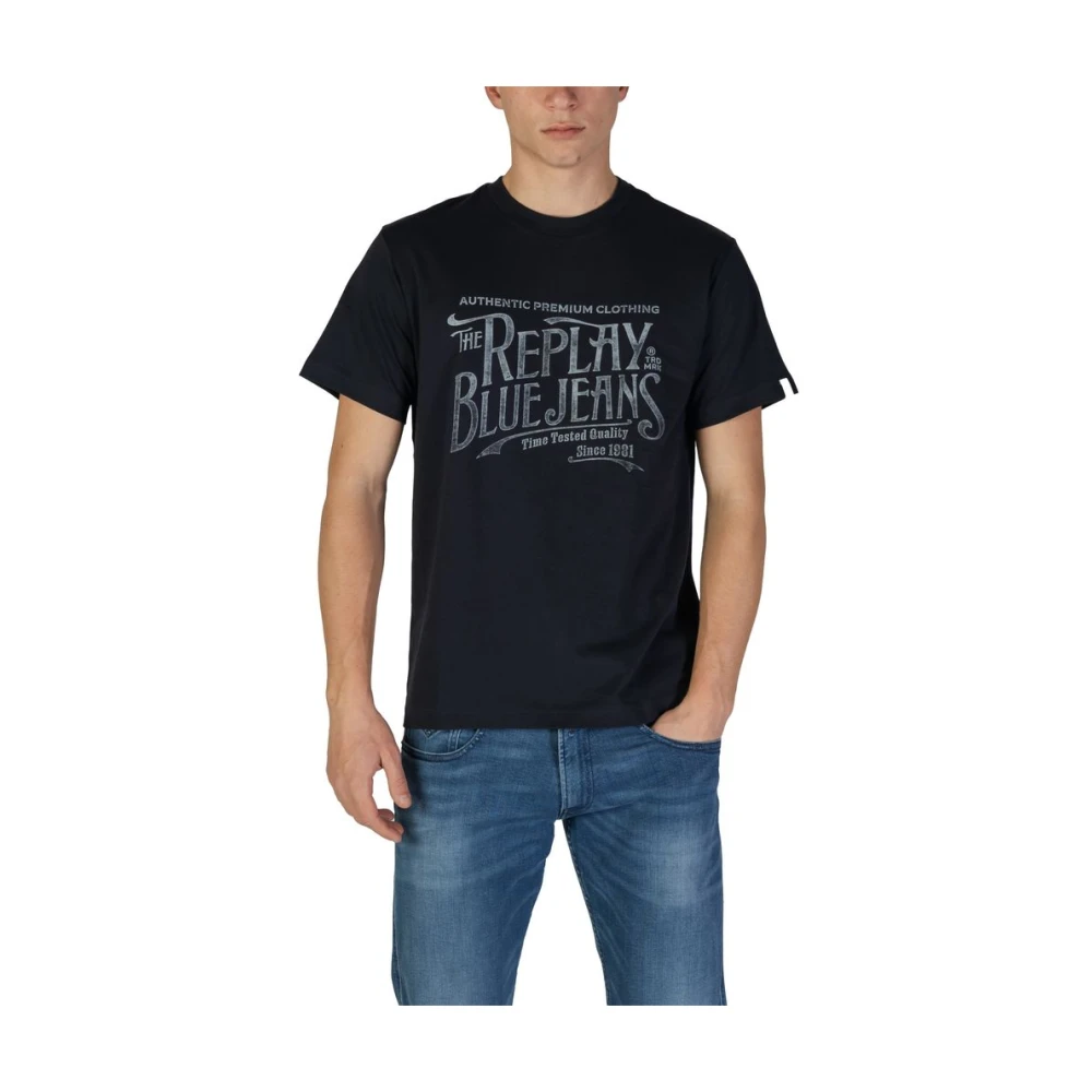 Replay Blauw Katoenen T-Shirt Korte Mouw Blue Heren