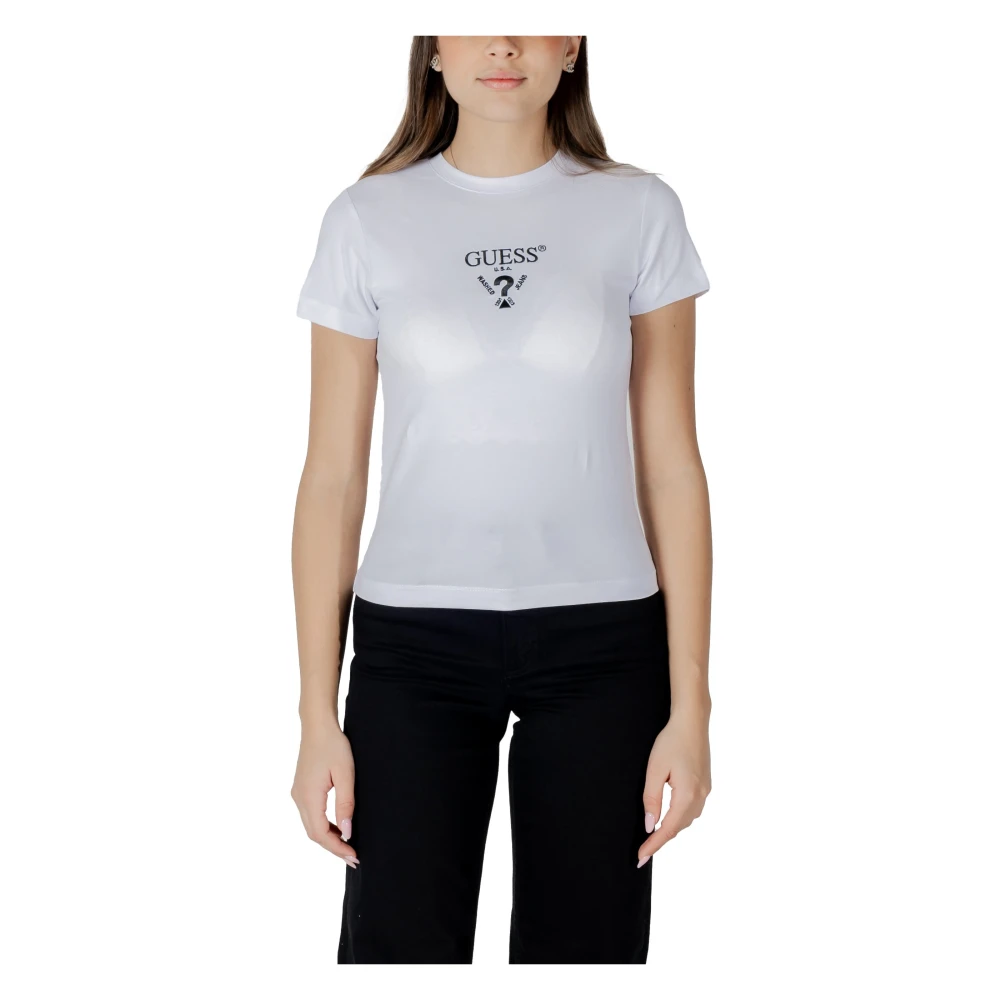 Guess Women's White Active Printed Short Sleeve Round Neck T-Shirt
