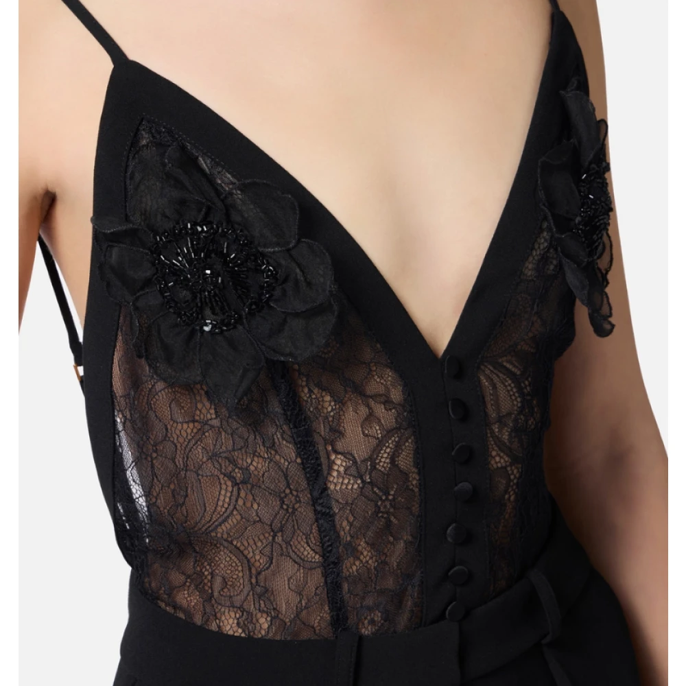 Elisabetta Franchi Zwart Kant Geborduurde Jumpsuit Black Dames