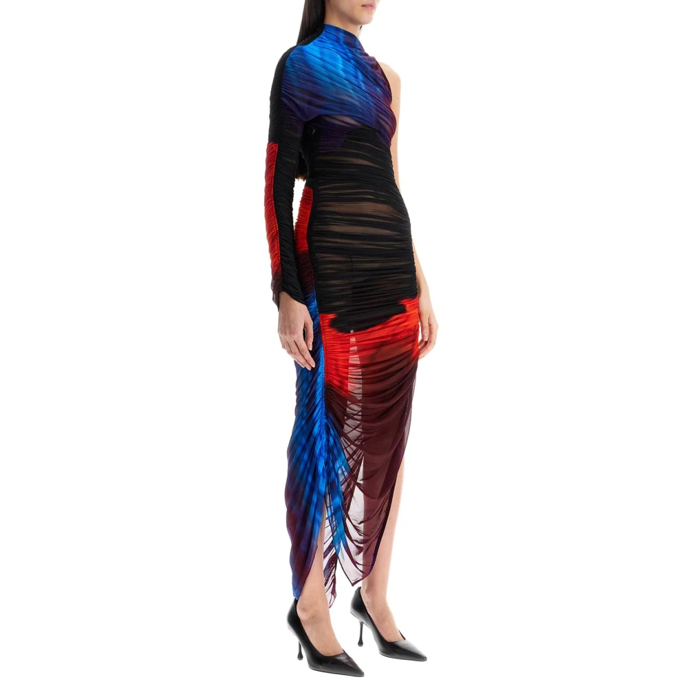 Mugler Bloemig Asymmetrisch Geplooid Jurk Multicolor Dames
