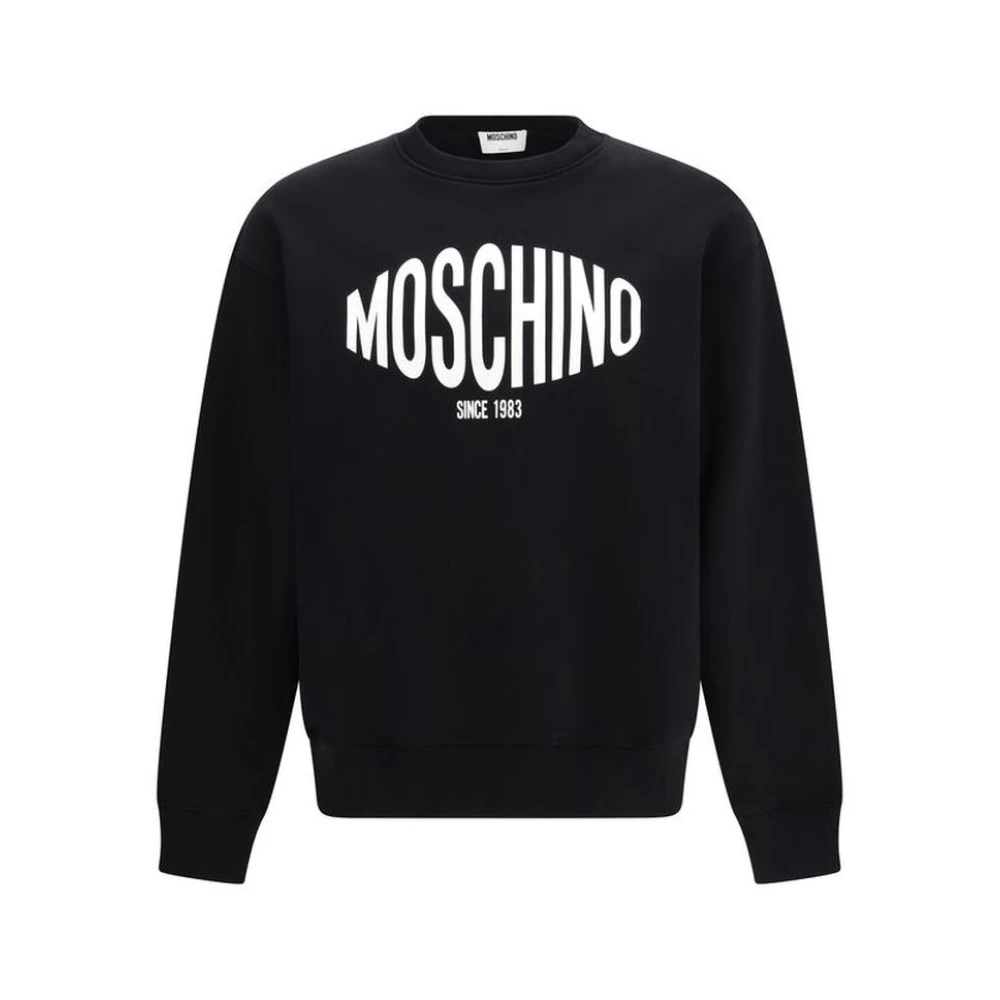 Moschino Men's Black Cotton Crewneck Sweatshirt With Ribbed Trims