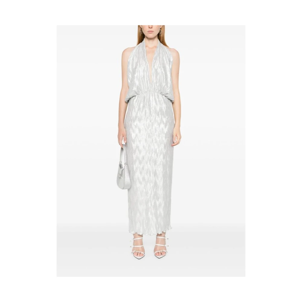 L'idée Metallic Halternek Jurk met Diepe V-hals Gray Dames