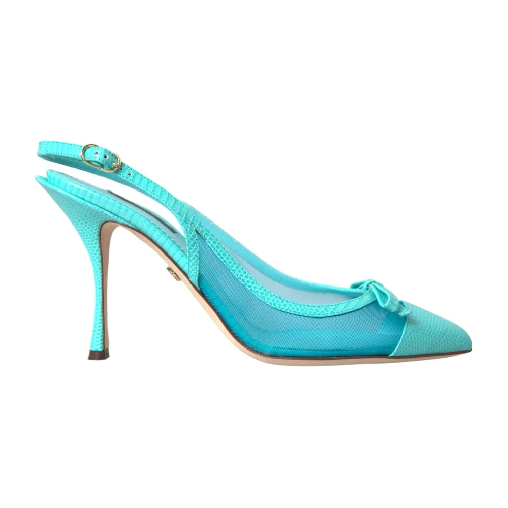Dolce & Gabbana Women's Blue Leather Mesh Slingback Heels