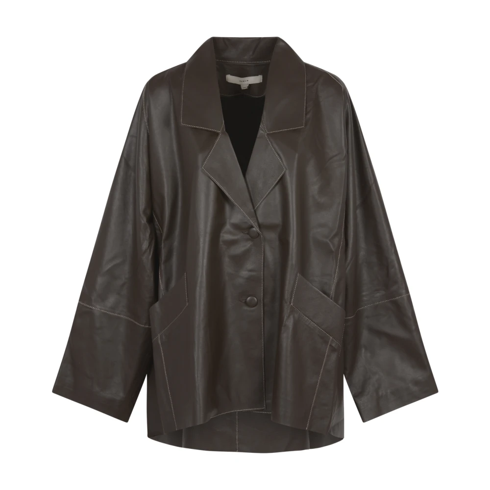 Remain Birger Christensen Wijde leren jas Brown Dames