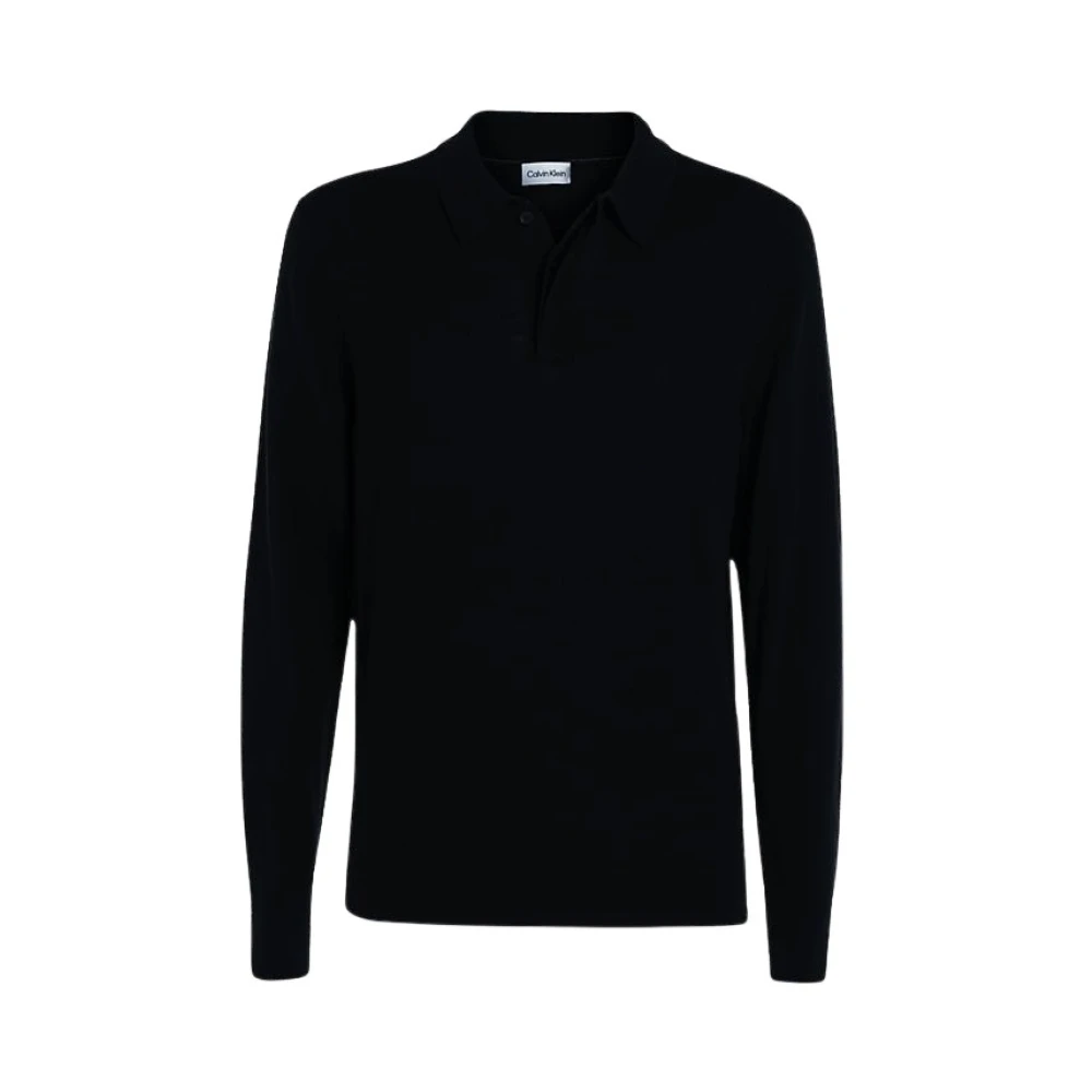 Calvin Klein Merino Wol Lange Mouw Polo Black Heren