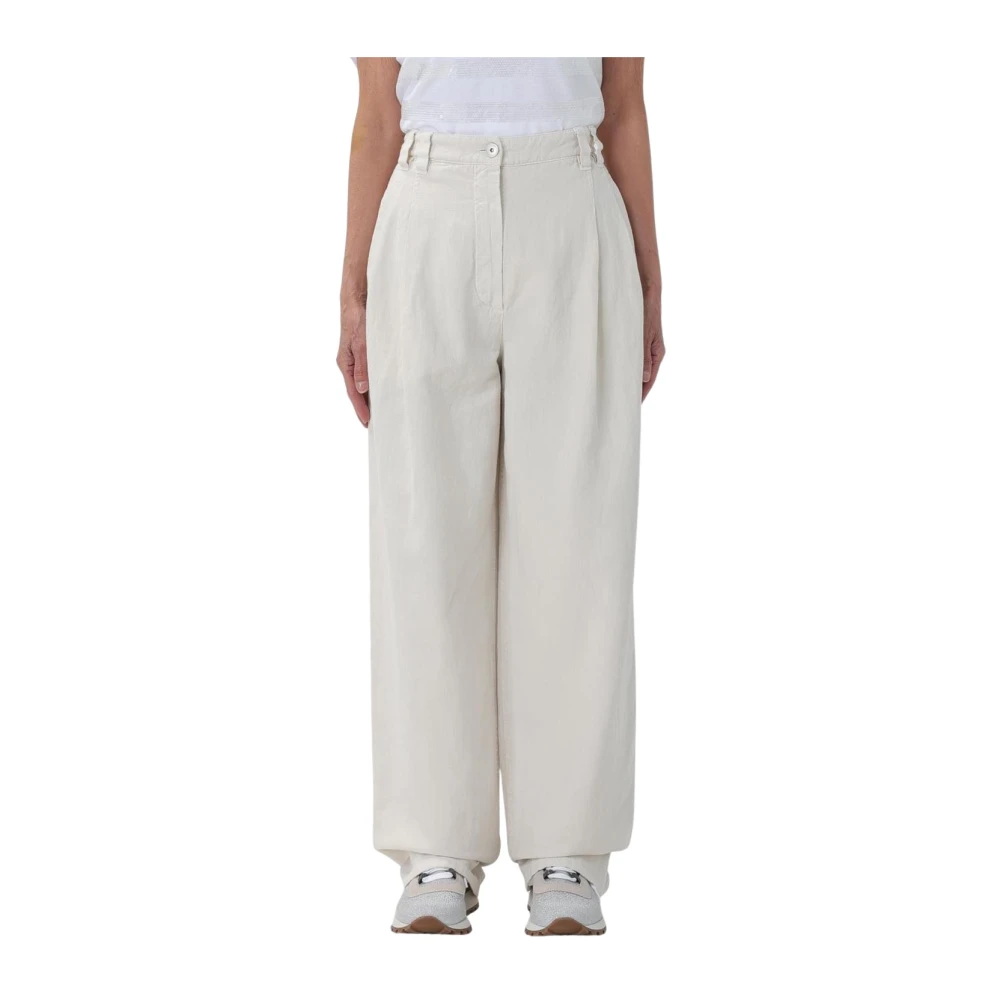 Brunello Cucinelli Women's White Wide Leg Linen Pants