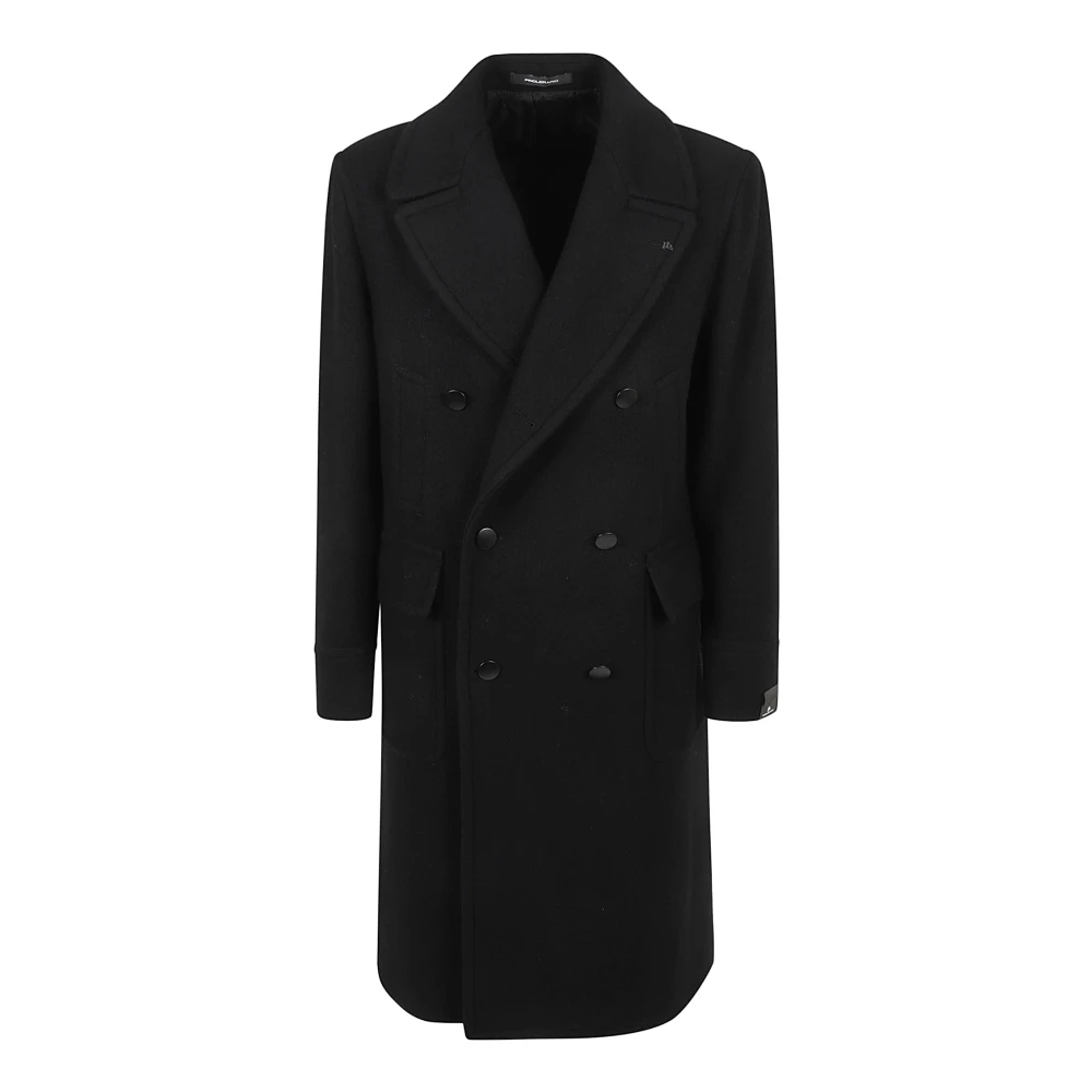 Tagliatore Zwarte Wollen Jas Dubbele Rij Stijl Black Heren