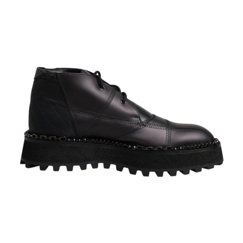 Dolce & Gabbana Black Leather Ankle Boots - Male - Lace-Up Boots - 10 Uk - Shoes