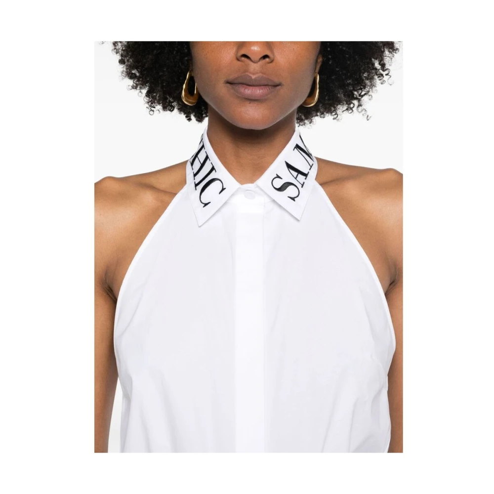 Moschino Witte Logo-Geborduurde Mouwloze Blouse White Dames