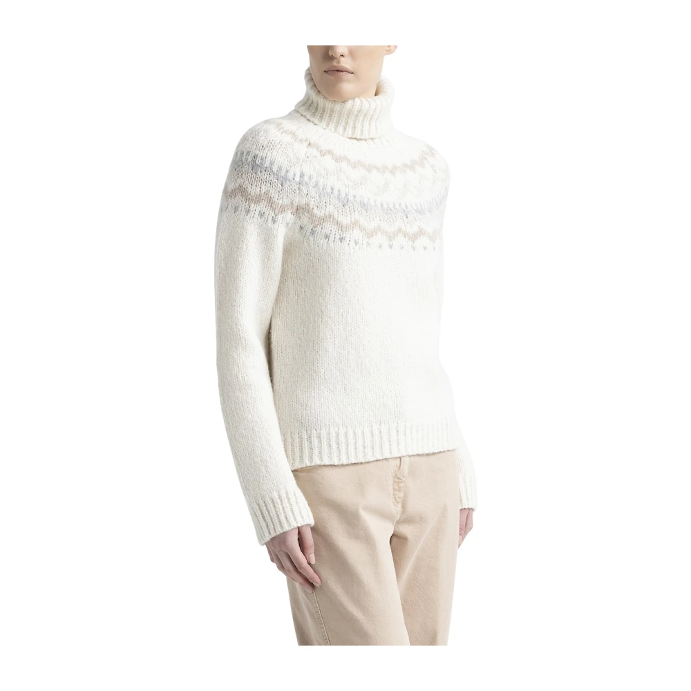 PESERICO Alpaca en wol Noors patroon trui White Dames