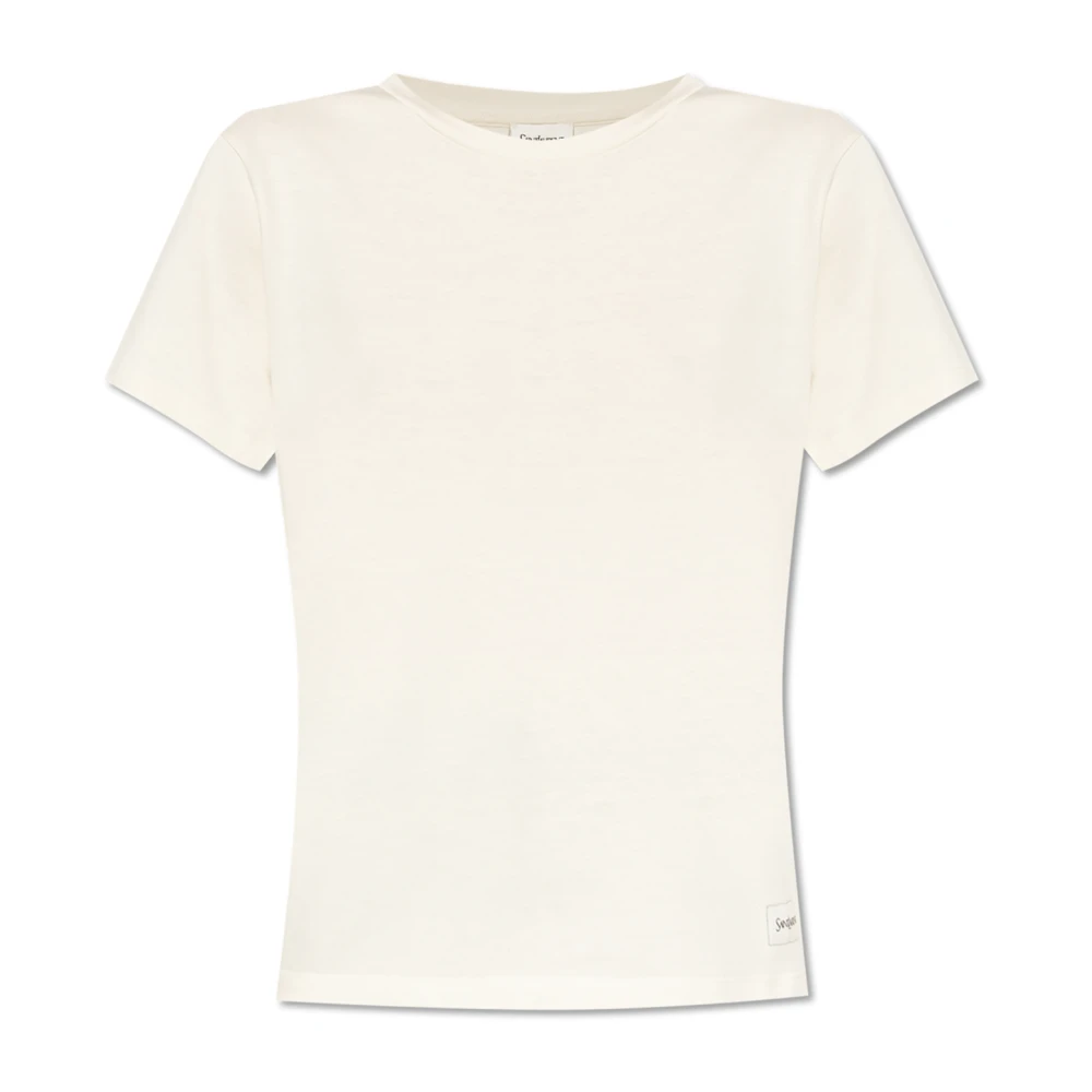 Saint Laurent T-shirt met Logo Patch Beige Dames