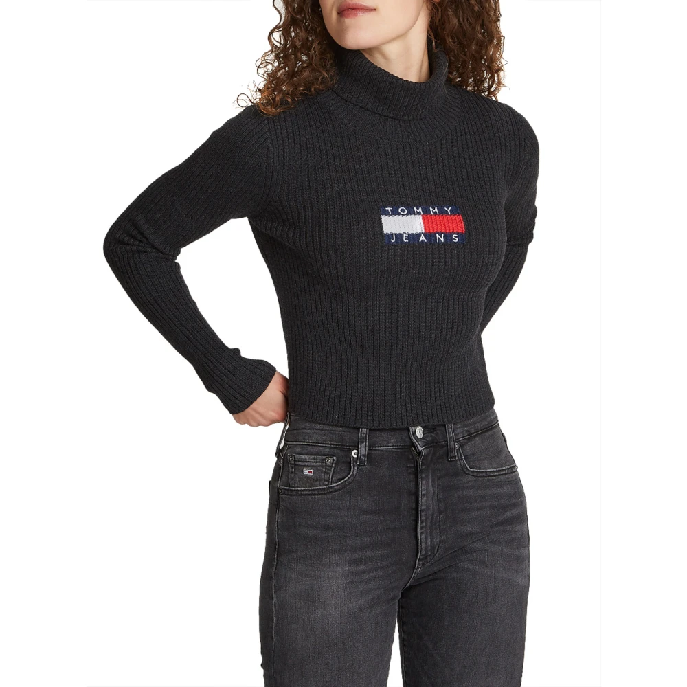 Tommy Jeans Geribbelde Dolcevita Trui Black Dames