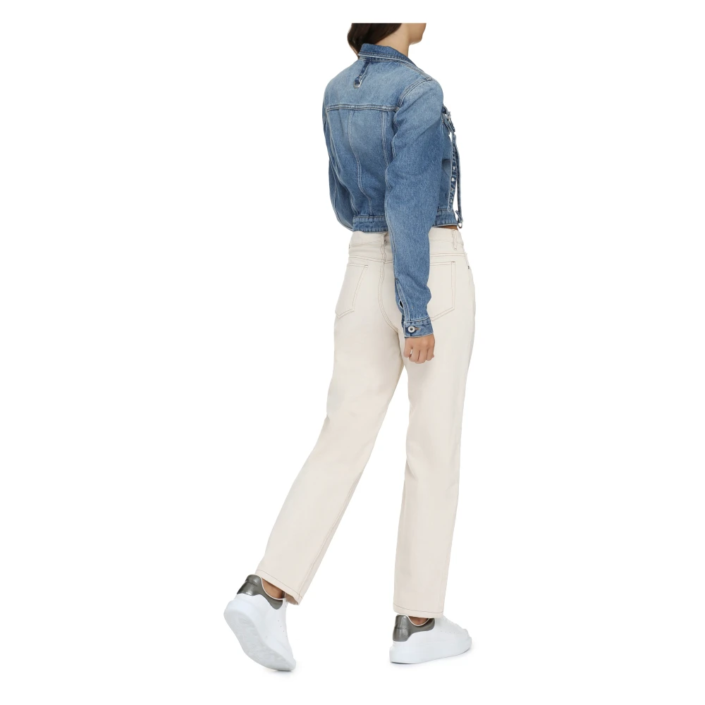 Off White Korte Denimjas met Gewatteerde Schouders Blue Dames