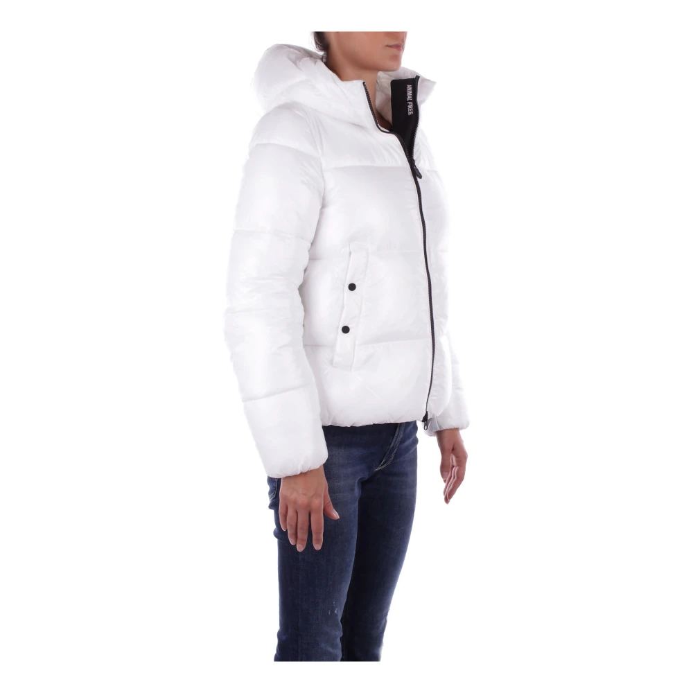 Save The Duck Witte Jas met Capuchon en Zijlogo met Ritssluiting White Dames