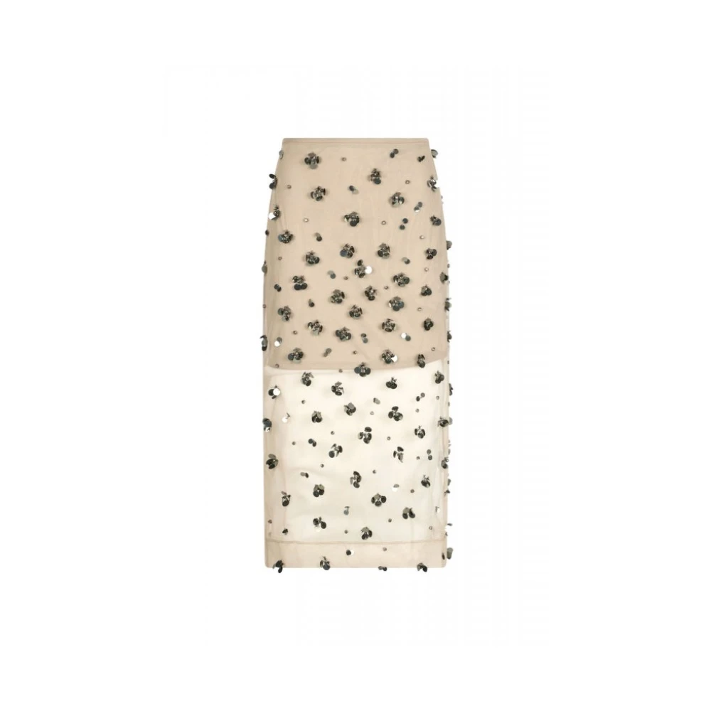 Liu Jo Vrouw Beige Rokken Dames, M, Polyester, Tulle Midi Rok Met Bloem Borduursel