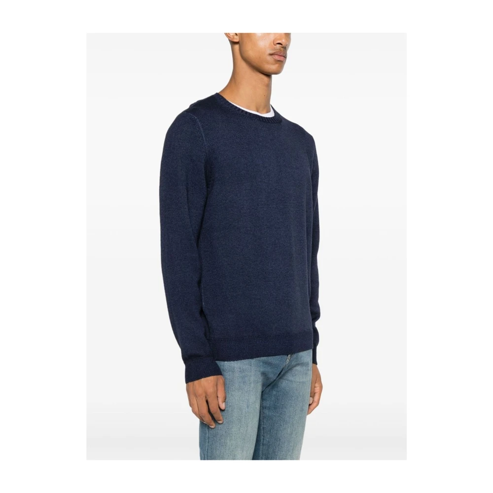 Fedeli Blauwe Merinowol Ronde Hals Trui Blue Heren
