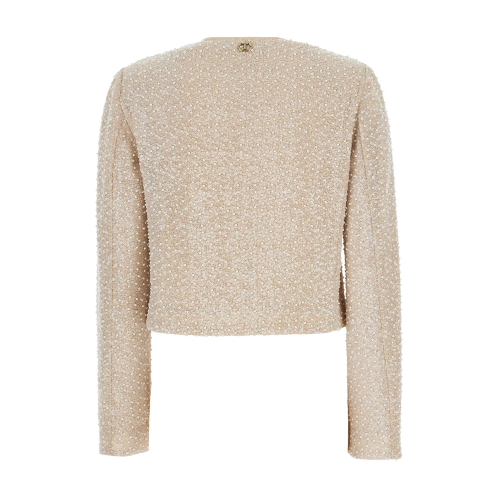 Twinset Beige Sequin Jas met Faux-Parel Versieringen Beige Dames