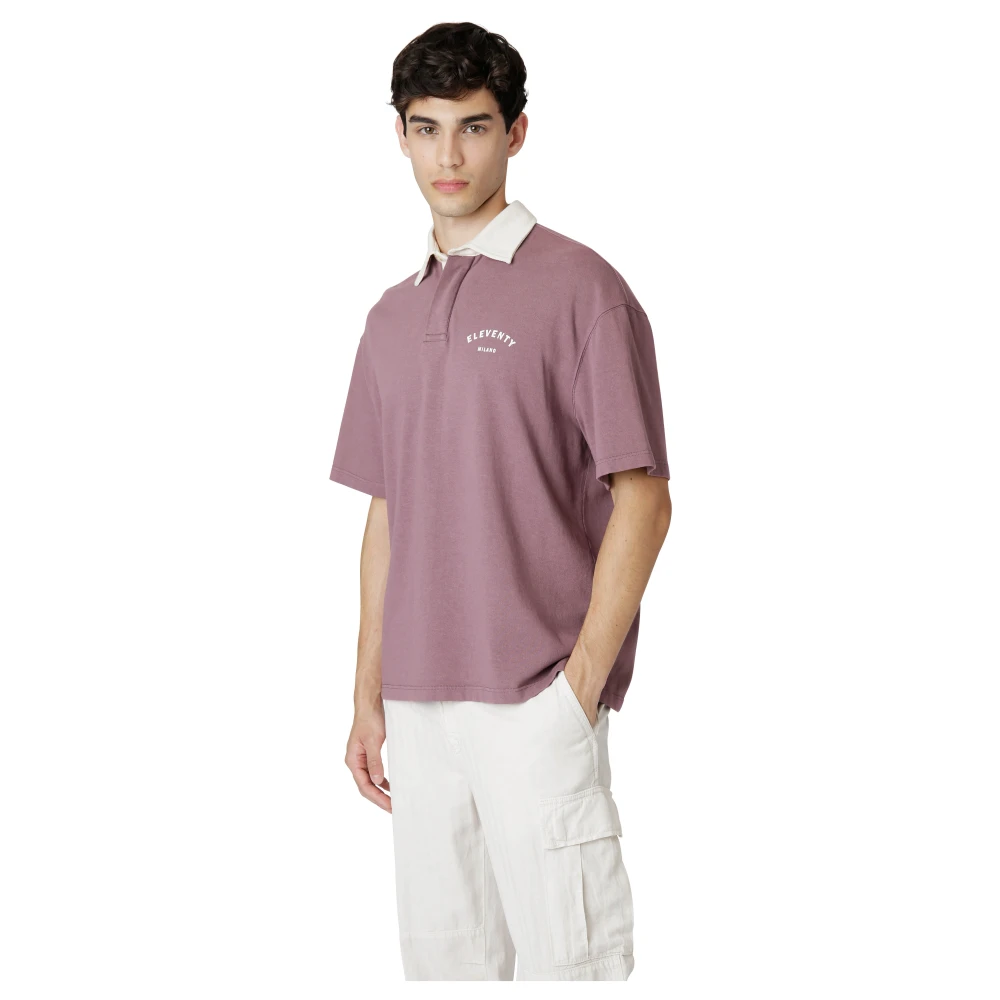 Eleventy Katoenen poloshirt met print Purple Heren
