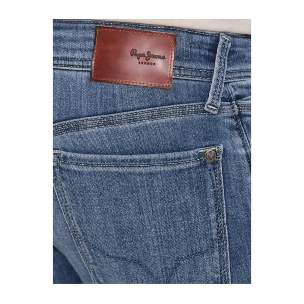 Pepe Jeans Slim Fit Denim Jeans met Patched Logo Blue Heren