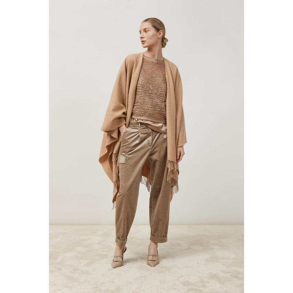 PESERICO Cape in wol kasjmier en pailletten Brown Dames