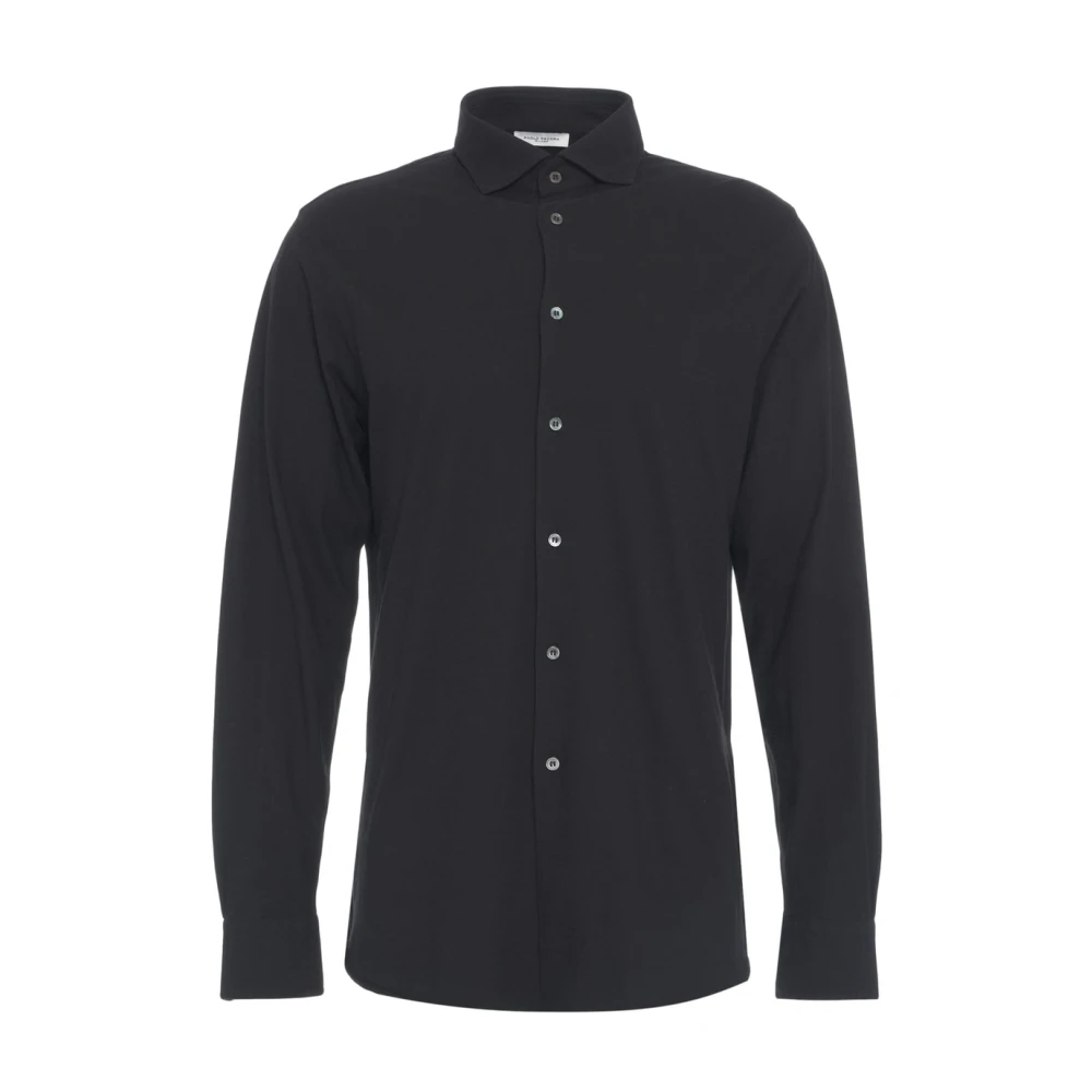 Paolo Pecora Zwarte Jersey Shirt met Ronde Zoom Black Heren
